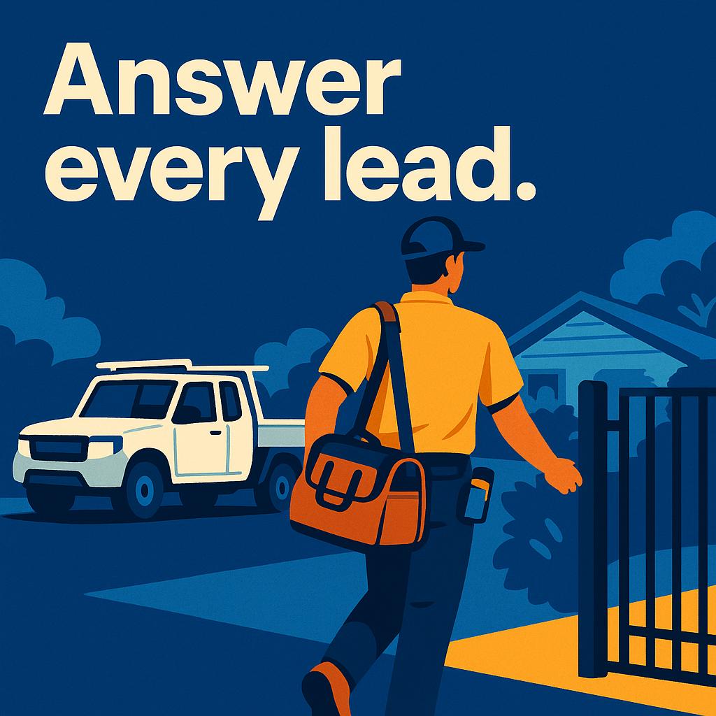 AI automation for Sydney trades: a tradesperson walks from their ute to a job with their phone clipped out of reach on their hip.
