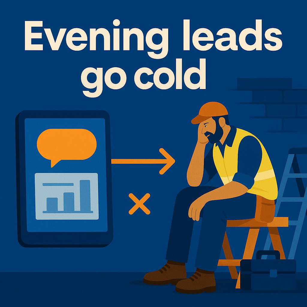 A tradie with his head in his hand as an evening enquiry goes unanswered, the gap missed call automation for tradies closes.